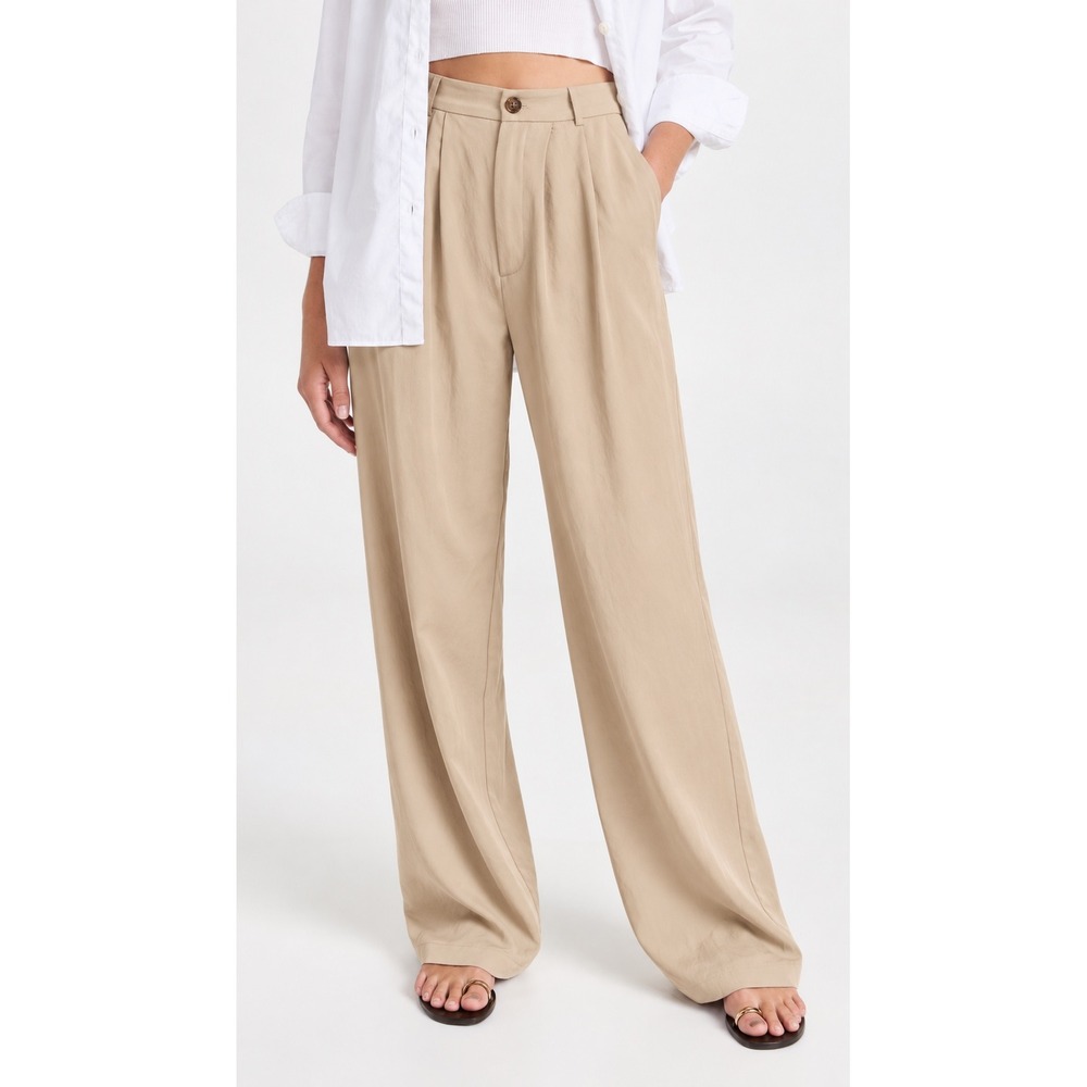 Reformation Mason Pant Tan Beige Pleated Wide Leg Trousers Super High Rise 6